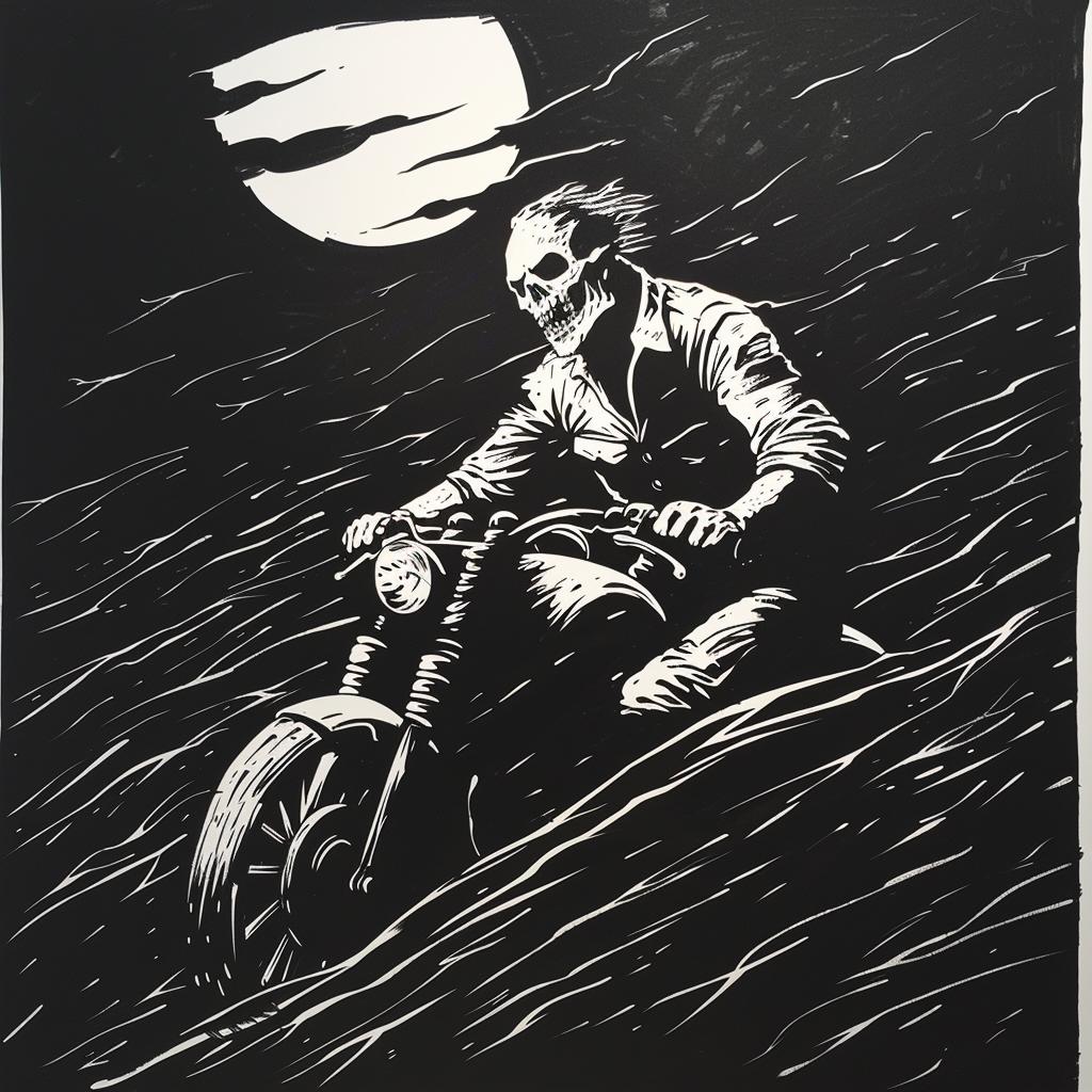 ghostface  skeleton  motorcycle  black  white  drawing  illustration  graphic  biker  art 1025575