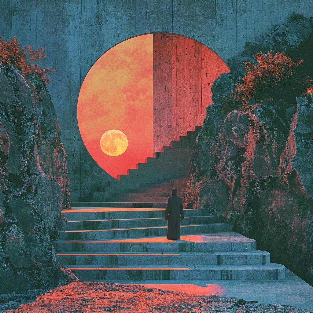 moon  man  steps  surreal  introspective  lighting  occult  artwork  colorful  composition 974803