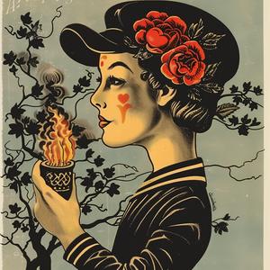 chromolithography  woman  cigarette  rose  poster  illustration  portrait  art  design  colorful 1049138