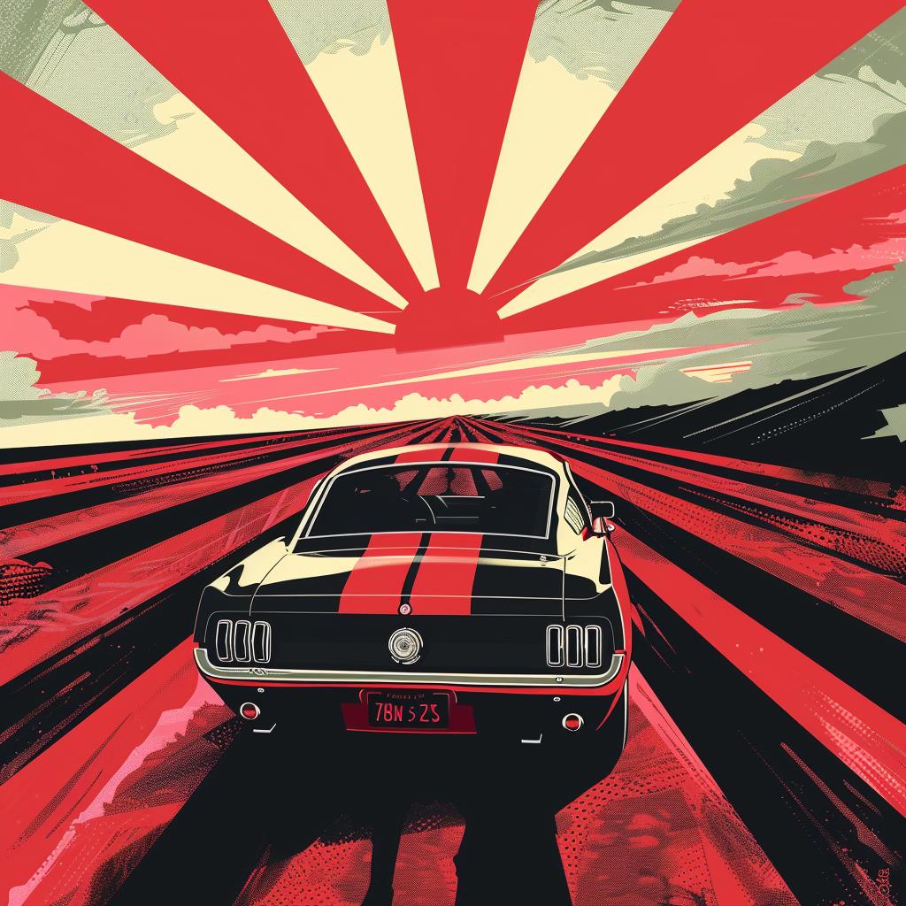 Mustang  popart  poster  red  sunset  graphic  vibrant  cinematic  stylized  dynamic 916082