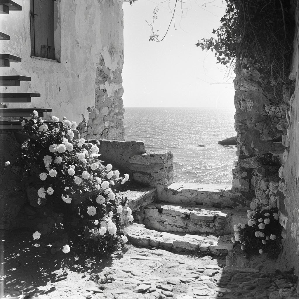 black  white  photo  doorway  flowers  Frank  Lloyd  Wright  interior  floral 1036192