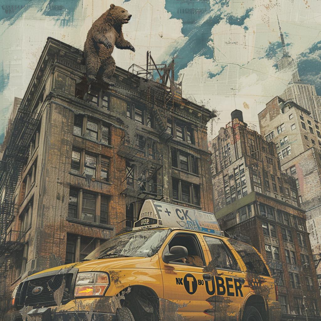 surreal  collage  NYC  bear  taxi  urban  humor  whimsical  anthropomorphic  comical 970054