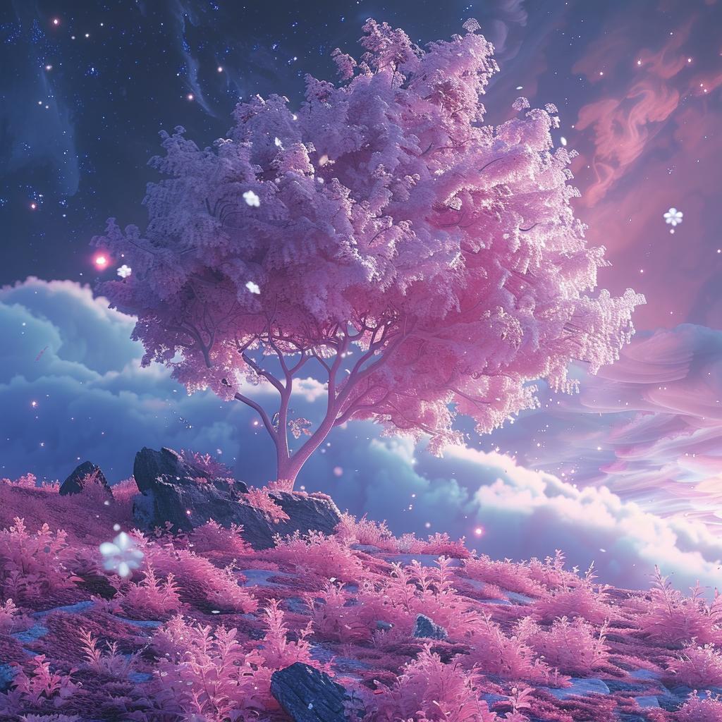 virtual  space  pink  tree  field  dreamy  background  material  nature  landscape 1017229