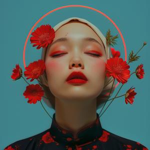surreal  painting  woman  flowers  headpiece  risograph  symbolist  hyper-realistic  creative  vibrant 1077594
