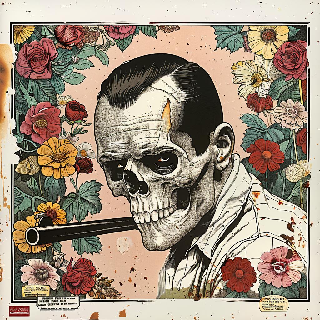 chromolithography  painting  skull  man  flowers  symbolism  dark  mood  contrast  art 1035920