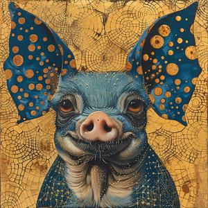 bat-pig  creature  portrait  vintage  comic  ArtNouveau  surreal  illustration  ears  gold 1076960