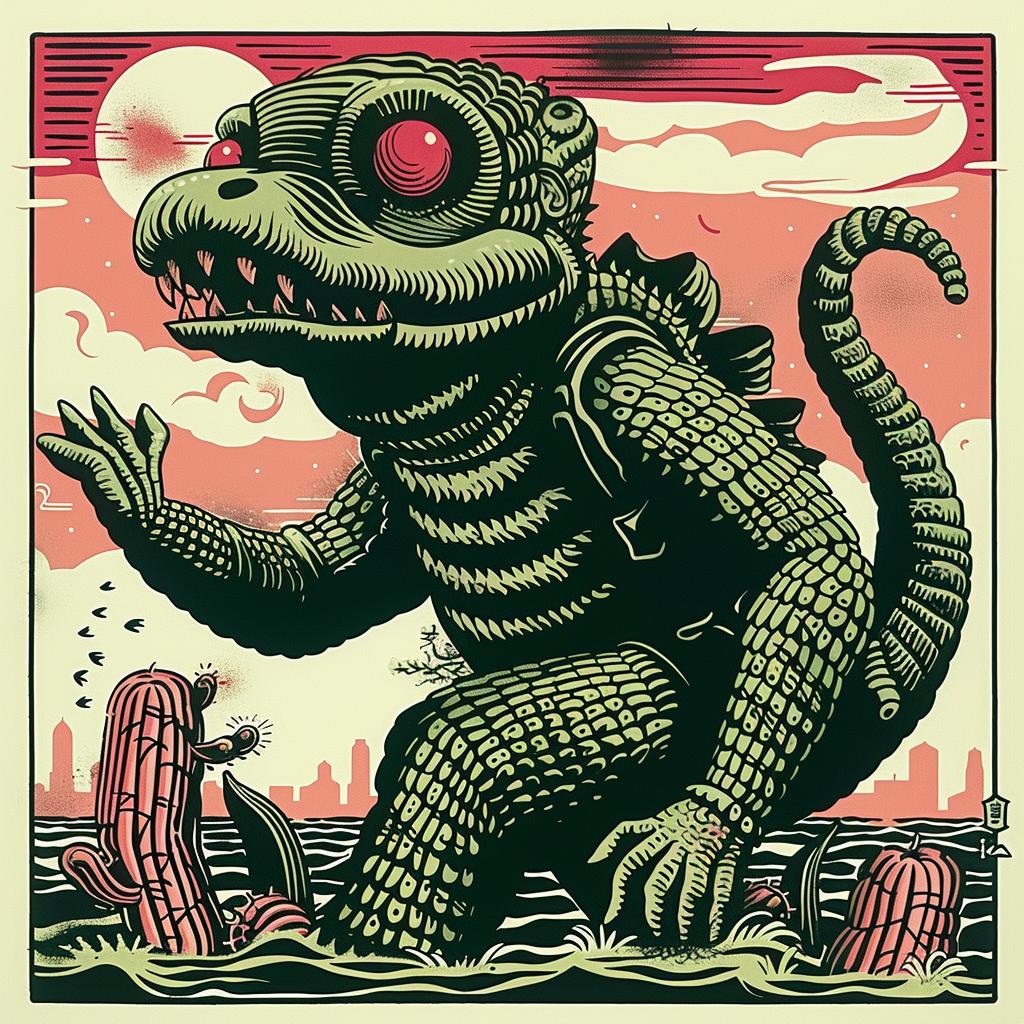 Godzilla  monster  water  poster  japanese  chromolithography  creature  scenic  ocean  art 945969