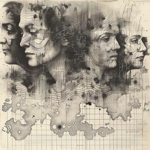 رسم توضيحي، رسم بياني، أمواج، خريطة، وجوه نساء، فن أبيض وأسود، تجريدي 1039131