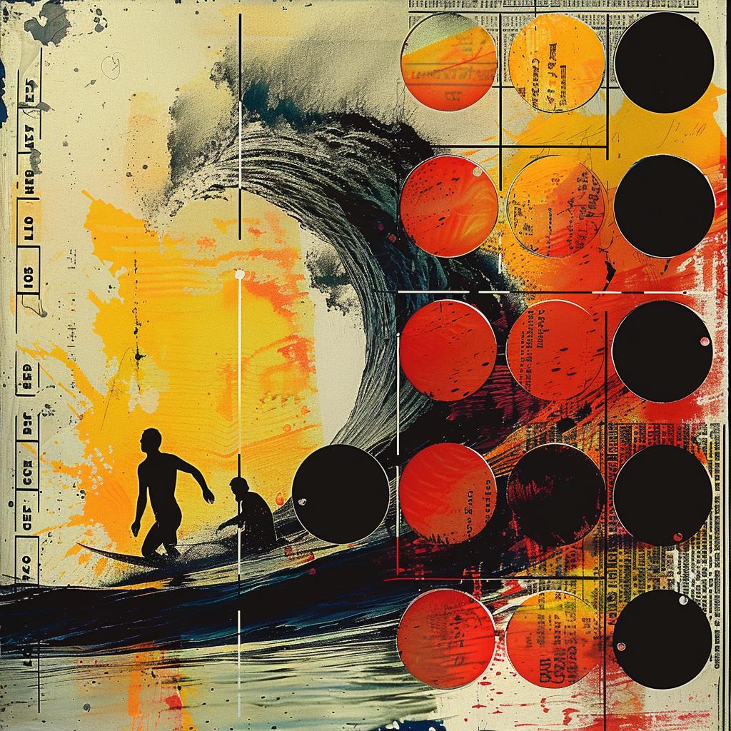 photographic  collage  silhouettes  surfers  waves  vibrant  color  Rodchenko  beach  canvas 1034086