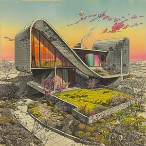architecture  Wright  black-and-white  color  flowers  sunset  curved  roof  drawing  design 1036531