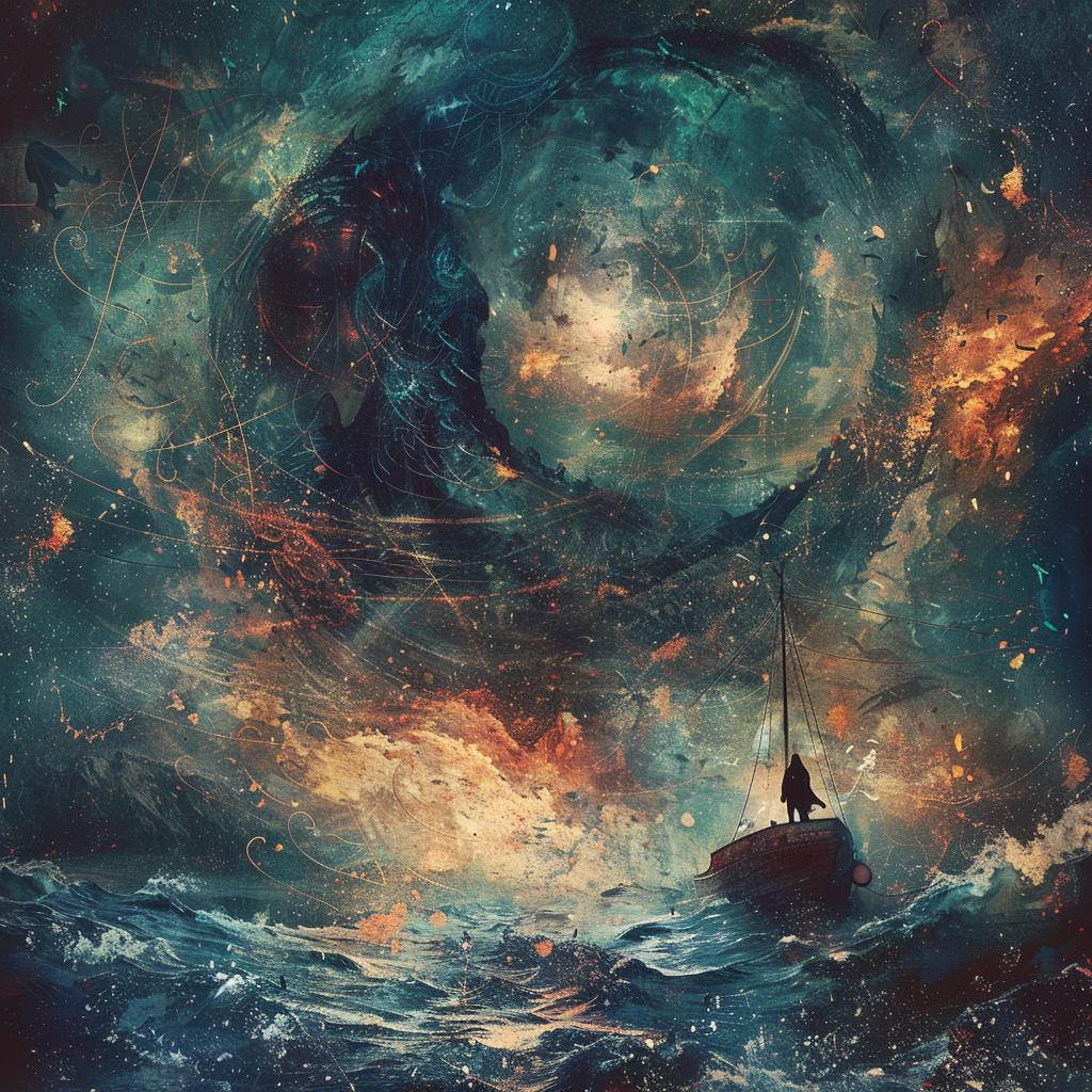 kraken  fishing  boat  moon  stars  ocean  night  chaos  action  dynamic 1034780