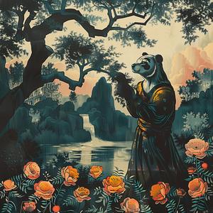 panda  forest  painting  wildlife  nature  colorful  artwork  animal  flora  vibrant 1048128