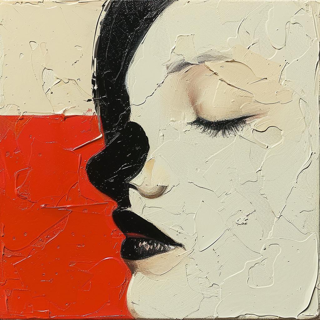 album  cover  1980s  woman  black  eyes  red  lips  impasto  painting 963918