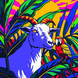 goat  parrot  jungle  tropical  nature  colorful  animals  lush  vibrant  wildlife 1072431