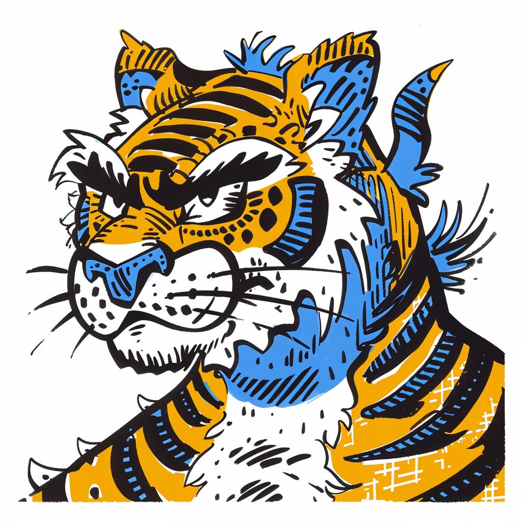 Tiger  Mascot  blue  yellow  stripes  face  animal  illustration  cartoon  art 1028121