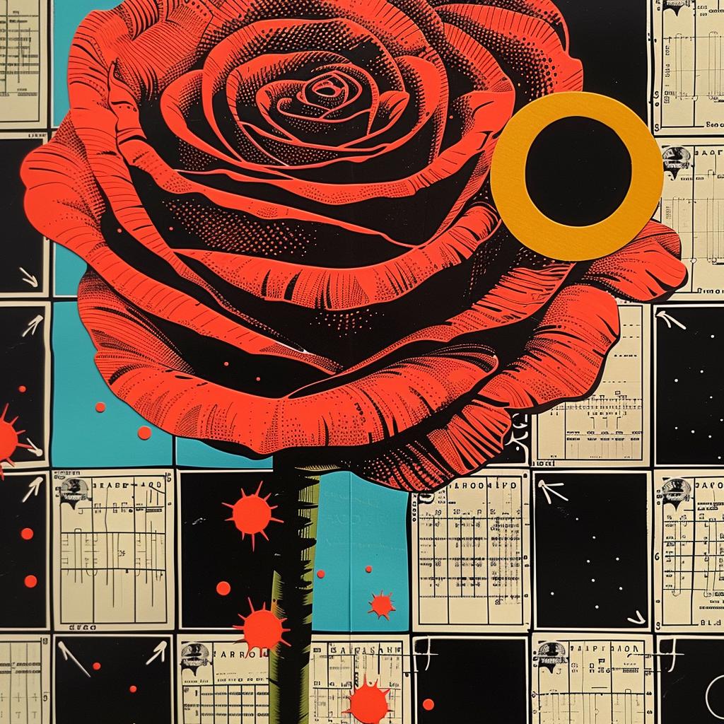 rose  black  background  abstract  impressionism  collage  graphic  art  Rauschenberg  Obey 968199