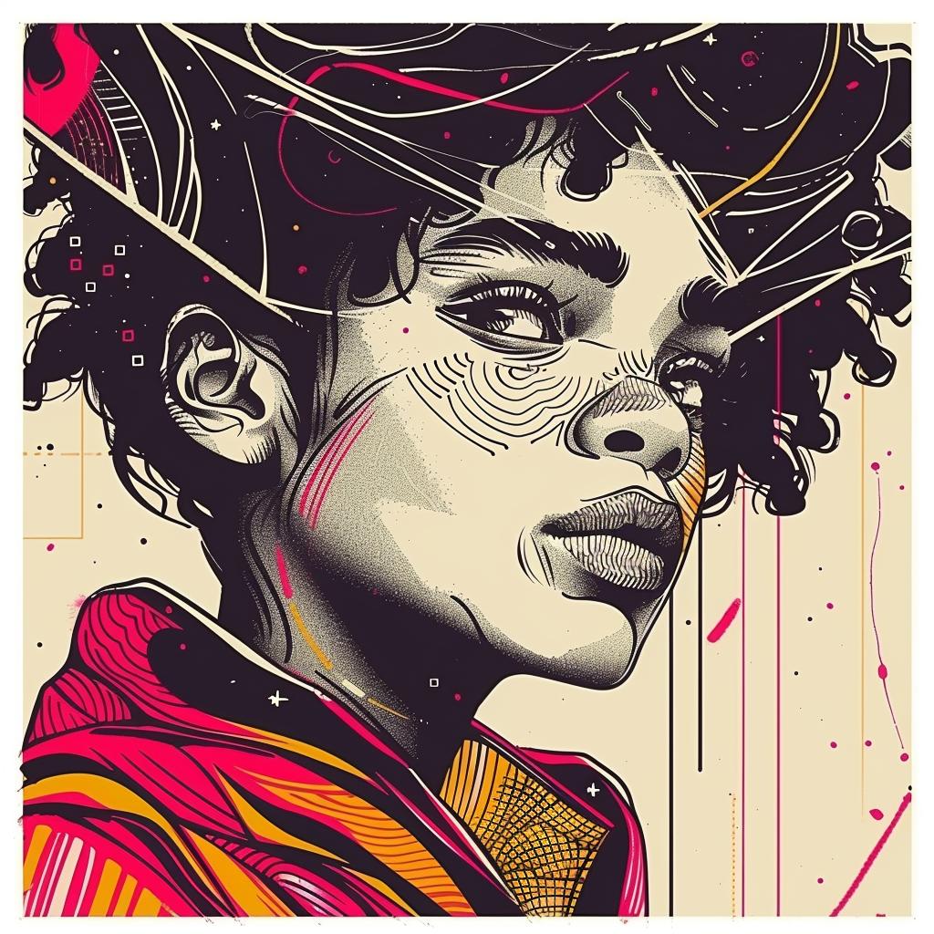 PopArt  teenager  african-american  PatrickNagel  hair  colorful  jacket  white  background  portrait 938021