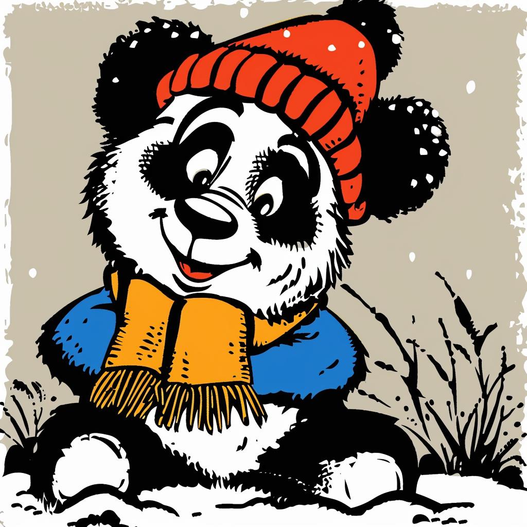 panda  cartoon  hat  scarf  cute  winter  animal  illustration  colorful  whimsical 942581