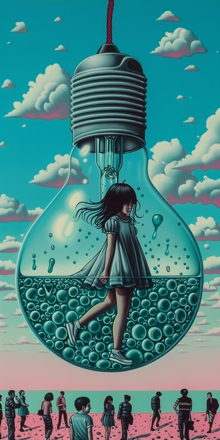 lightbulb  liquid  bubbles  girl  drowning  surreal  conceptual  emotional  overwhelmed  isolation 940635