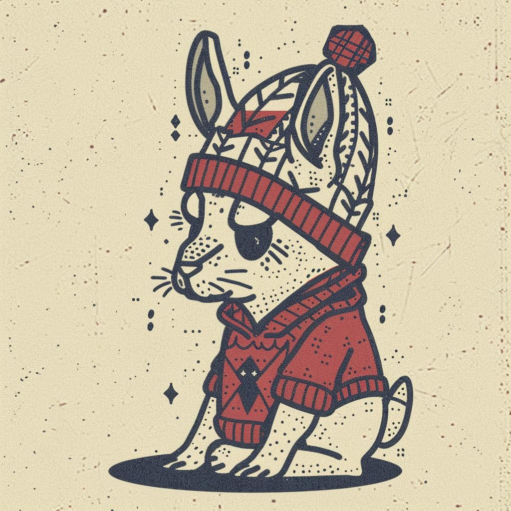 rabbit  hand  drawn  vector  knitted  hat  scarf  cute  simple  adorable 958805