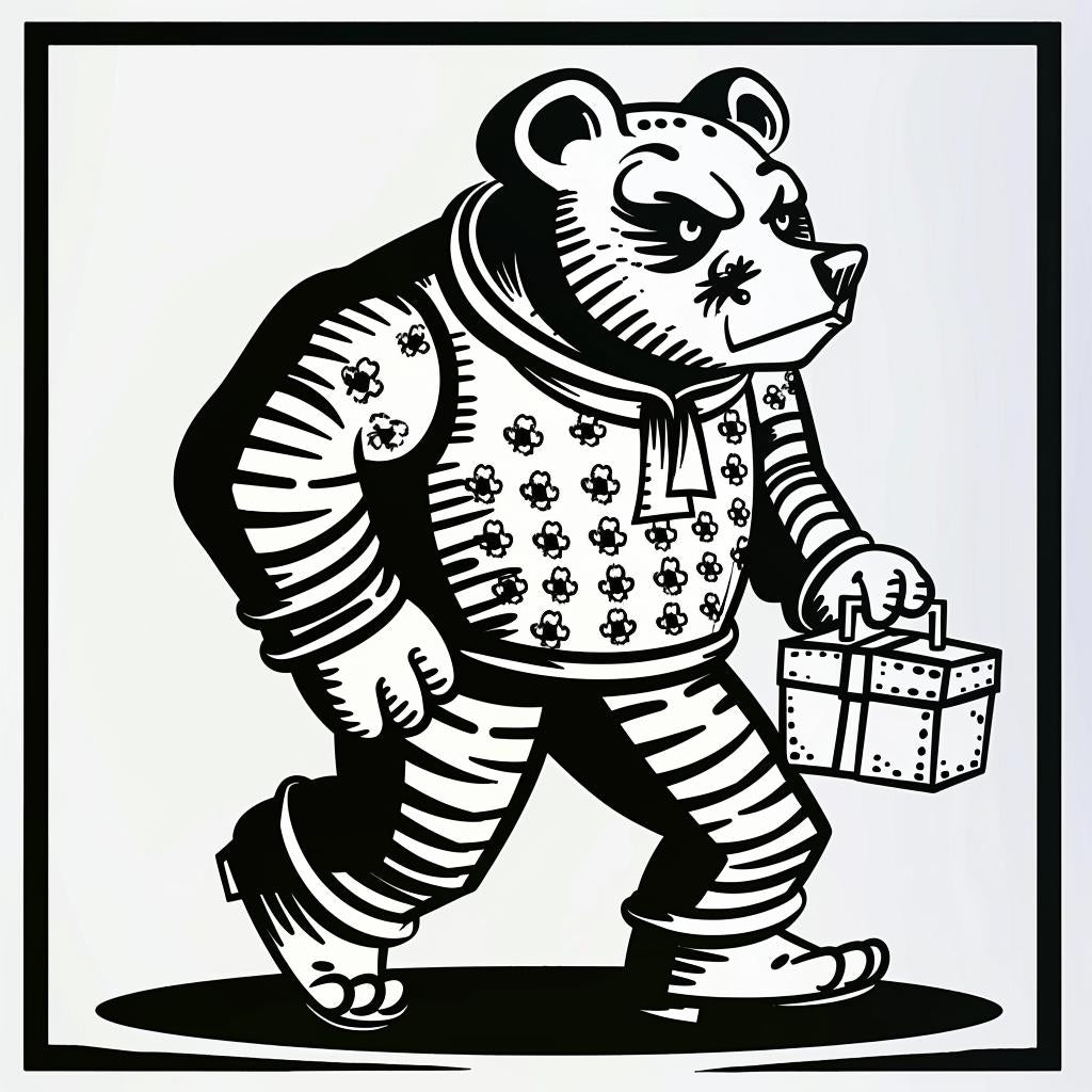 bear  suitcase  black  white  drawing  character  humorous  cute  stylized  illustration 1027735