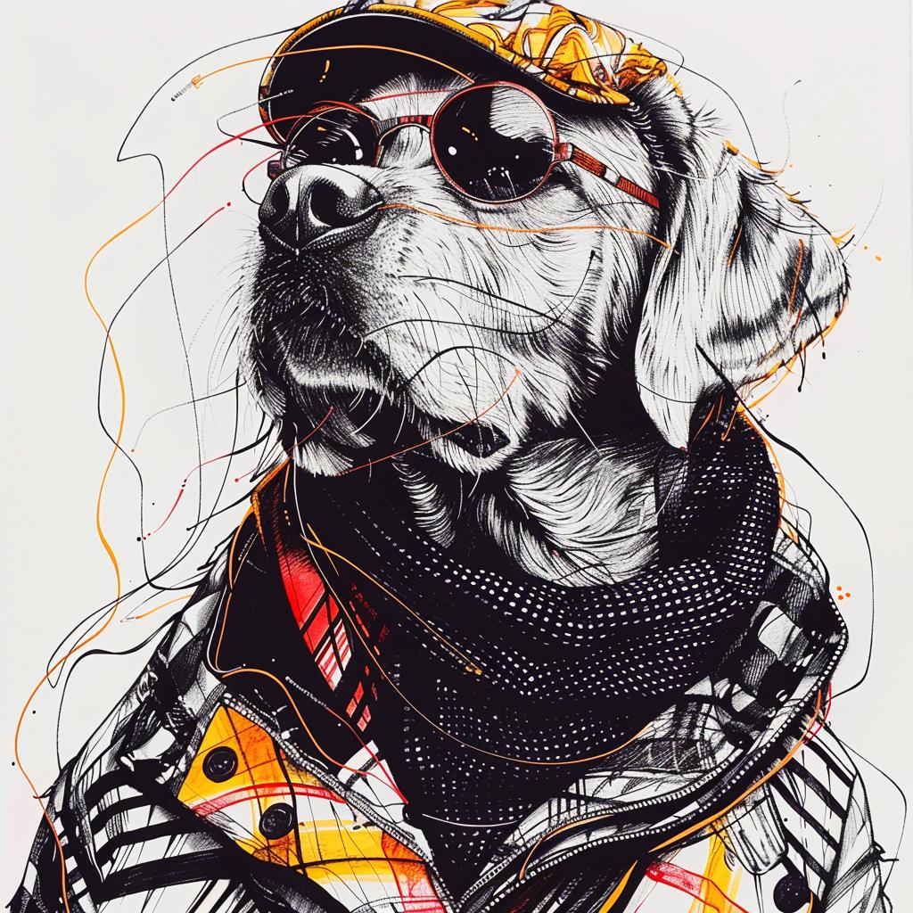labrador  retriever  dog  hat  scarf  drawing  pet  animal  cool  portrait 953408