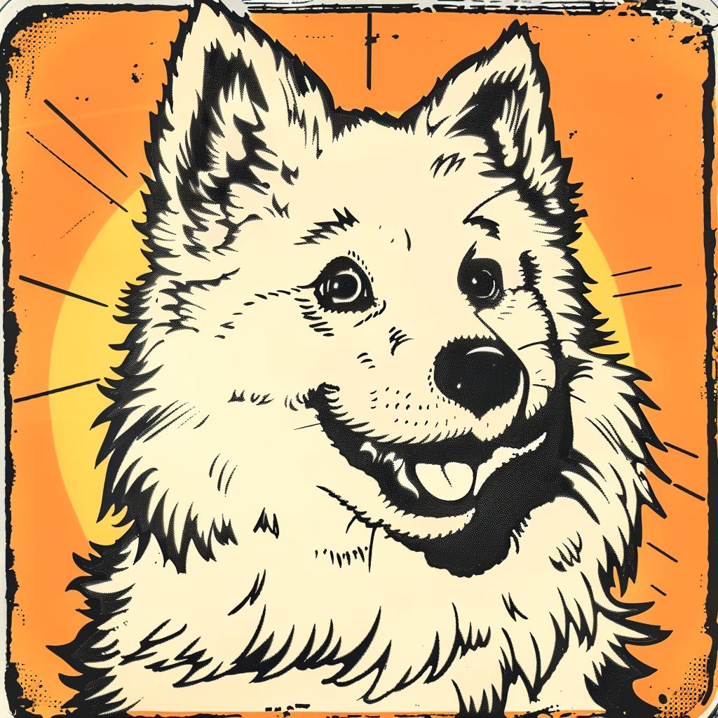 samoyed  dog  vintage  smiling  orange  black  hues  adorable  cute  playful 942363