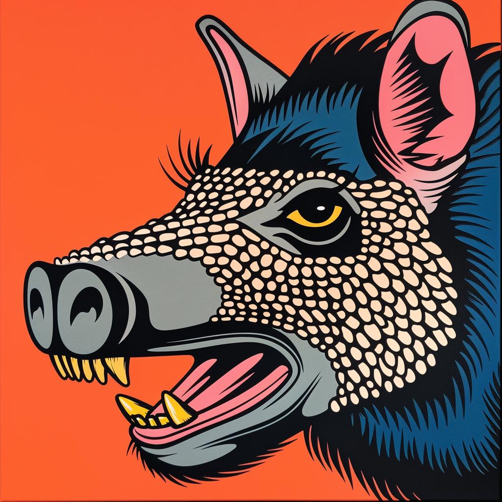 javelina  boar  snarling  mouth  open  aggressive  wildlife  painting  bold  dramatic 973699