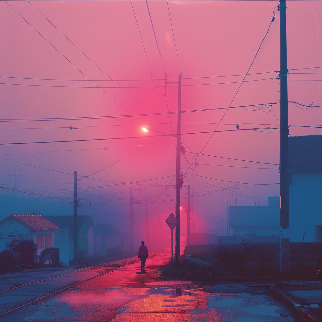 surreal  album  cover  neon  lights  fog  street  person  walking  unusual 976479
