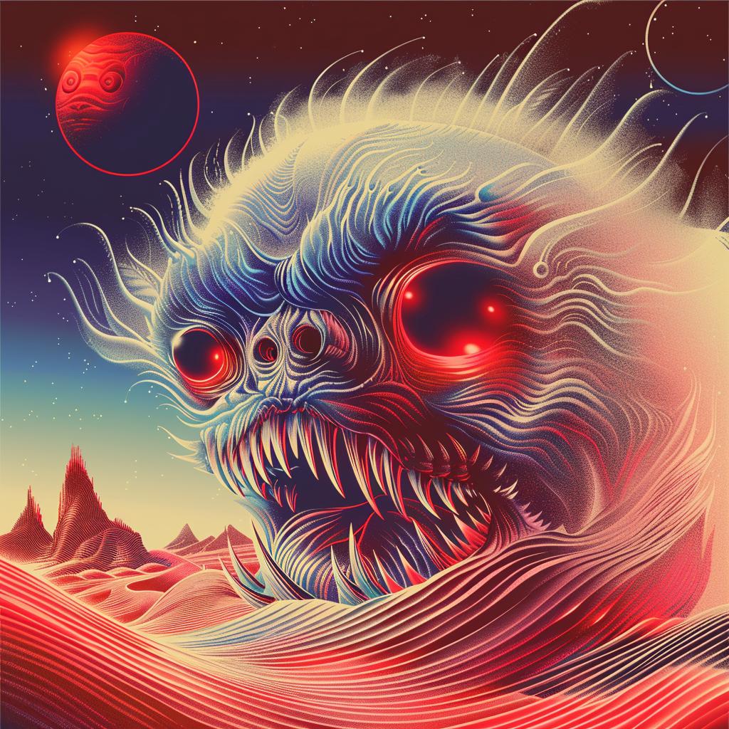 alien  monster  desert  psychedelic  surreal  creature  vivid  abstract  whimsical  art 967518