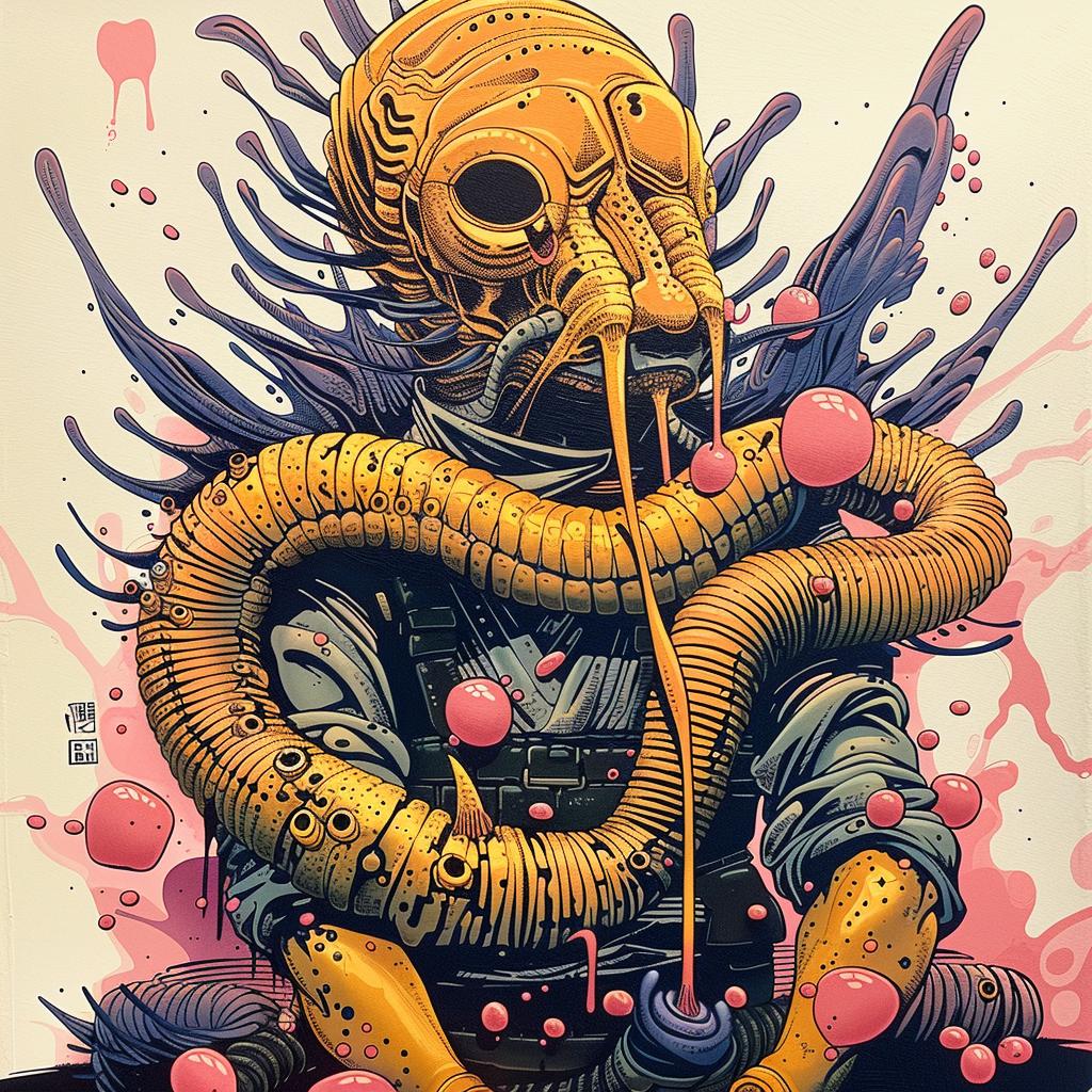 man  snake  head  Japanese  lettering  surreal  portrait  colorful  fantasy  art 947877