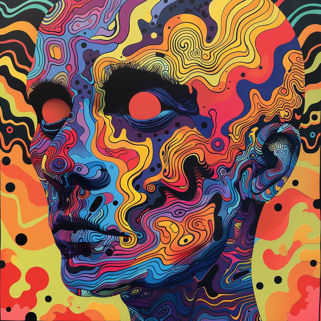psychedelic  painting  man  head  swirls  album  cover  hyper-realistic  screenprinting  Brandon 960536