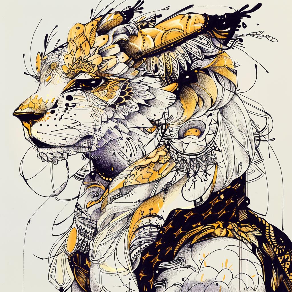 mythical  creature  hybrid  animal  unique  fantastical  drawing  lion  yellow  design 953227