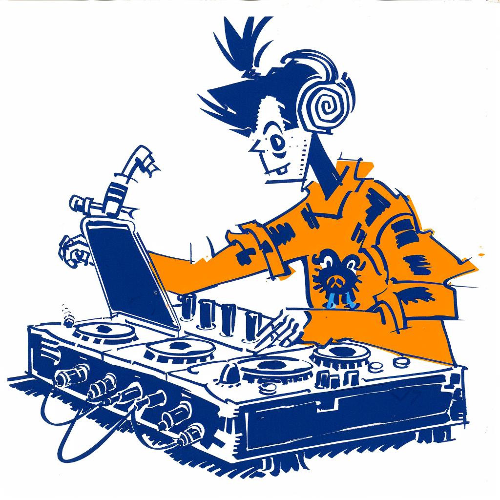 DJ  hip-hop  turntable  headphones  cartoon  music  mixing  vibrant  creative  performance 1028076