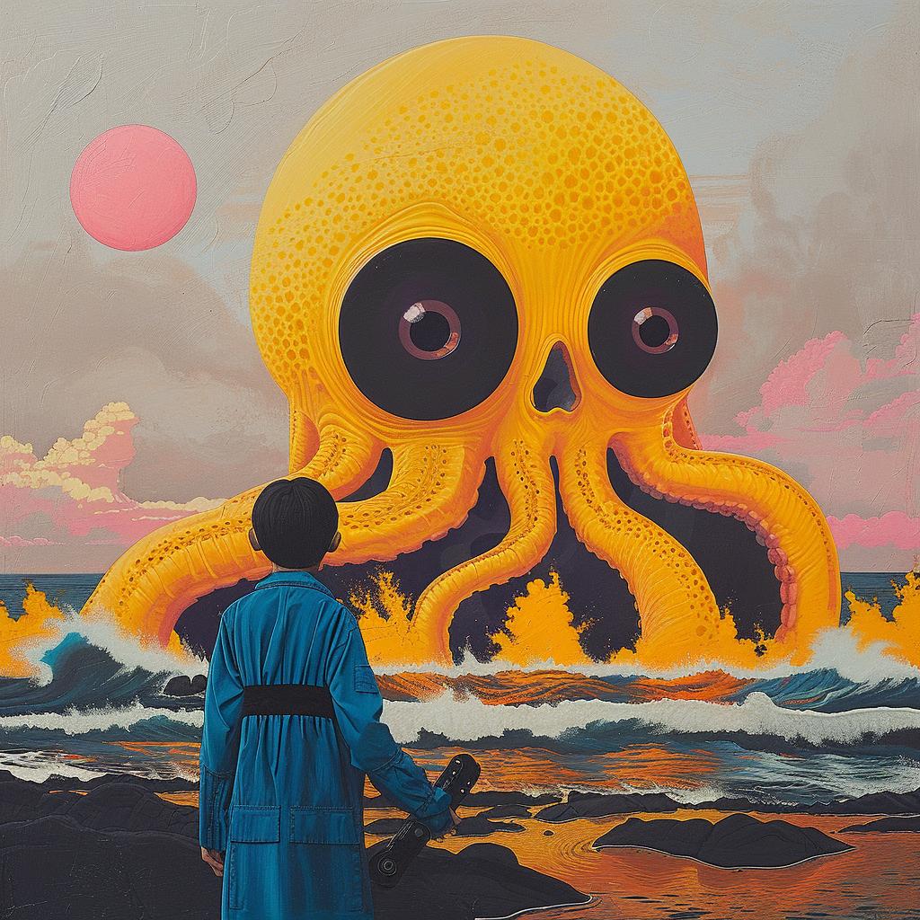surreal  album  cover  octopus  person  standing  creative  art  painting  visual 1018656