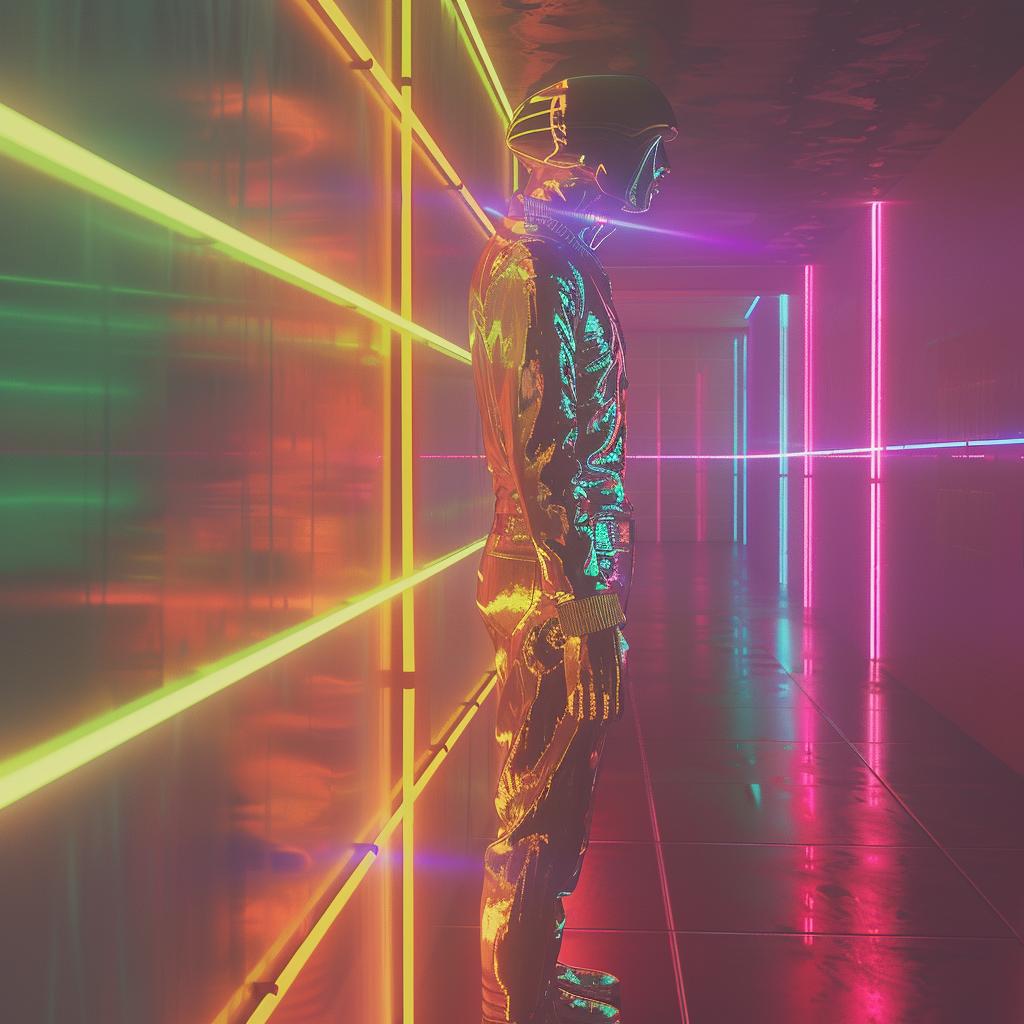 surreal  sci-fi  photo  neon  suit  hallway  standing  glow  unusual  character 965779