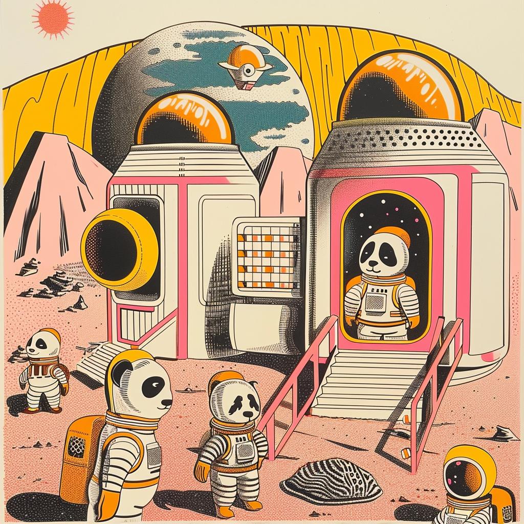 panda  astronaut  space  poster  colorful  futuristic  friendly  whimsical  playful  design 959662