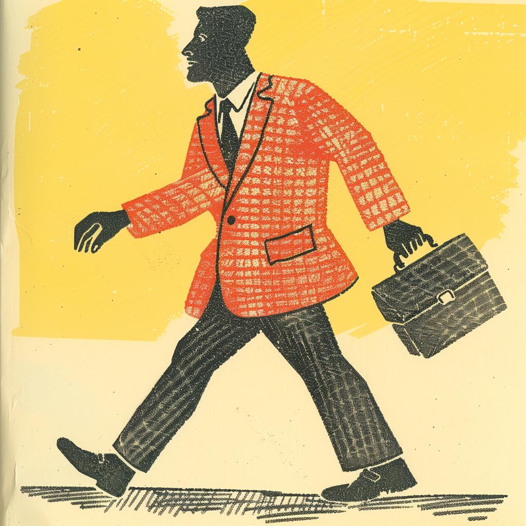 man  briefcase  1960s  african-american  walking  illustration  business  retro  style  vintage 940929