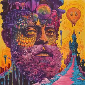 surreal  album  cover  man  beard  psychedelic  colorful  objects  symbolist  artwork 1079181