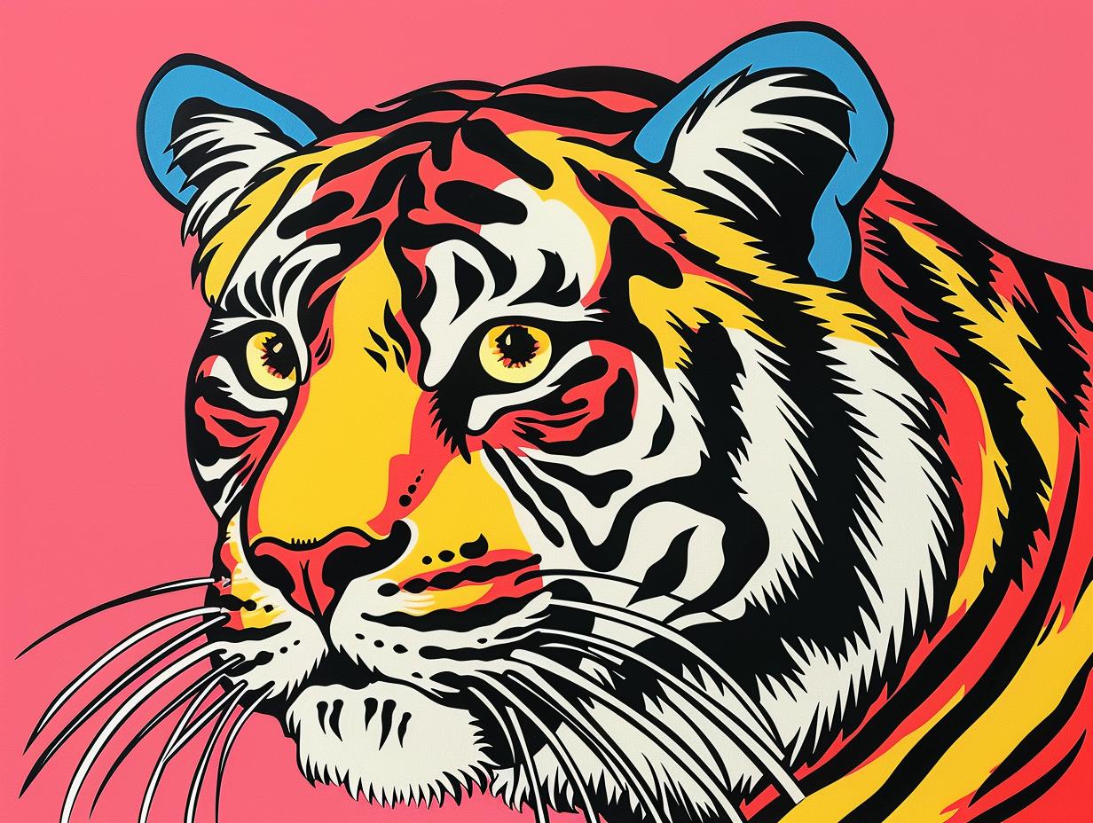 tiger  tattoo  colorful  face  pink  background  Sailor Jerry  1950s  comic  art 919631