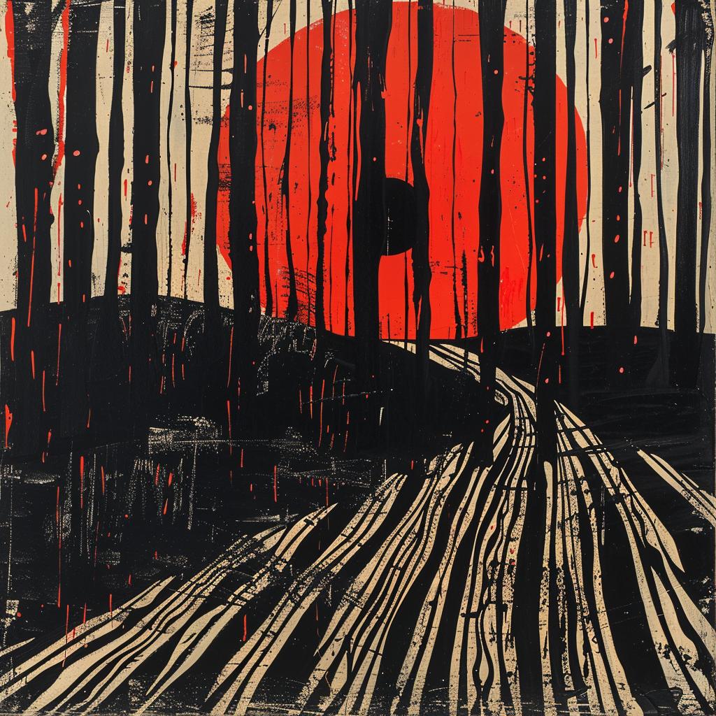 sunset  forest  barren  painting  red  black  background  trees  landscape  colorful 929010