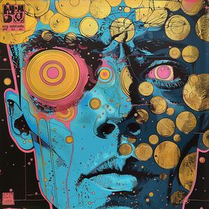 man  vintage  comic  illustration  ArtNouveau  Surrealism  face  circle  gold  teal 1076637