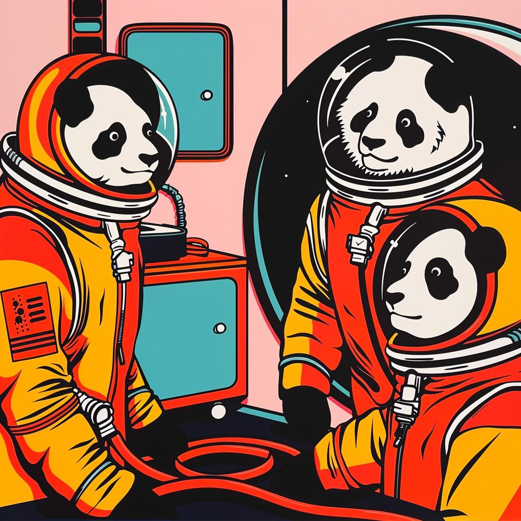 mars  pandas  spacesuits  mirror  reflection  sitting  space  whimsical  playful  artistic 959671