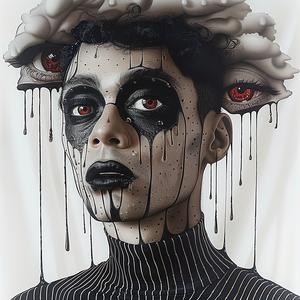 Pop  Art  model  makeup  African-American  dripping  white  portrait  playful  color 1073513