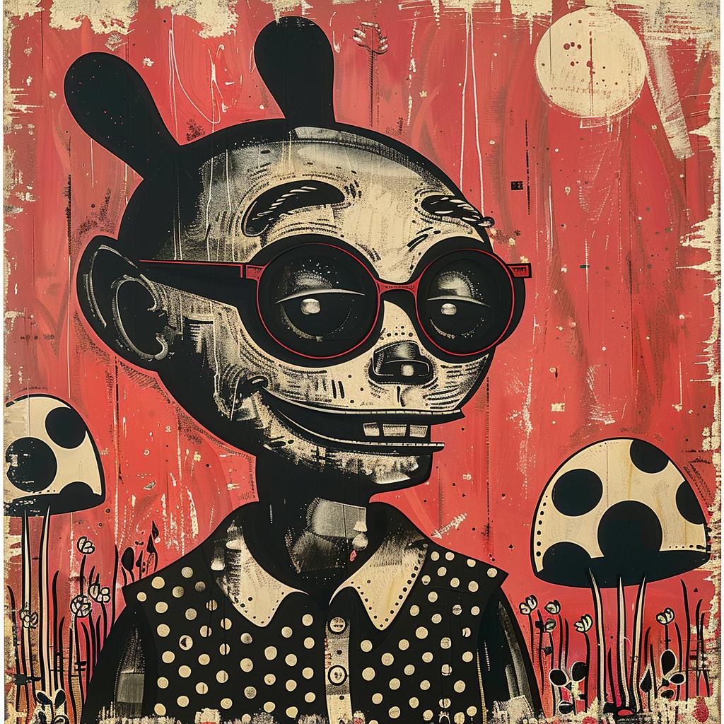Gary Baseman  Skeleton  Sunglasses  Mushroom  Surreal  Playful  Colorful  Character  Whimsical  Artistic 949987