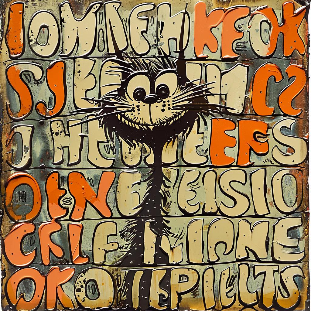 poster  cat  Dr. Seuss  encaustic  impasto  palette-knife  colorful  abstract  whimsical  typography 950990