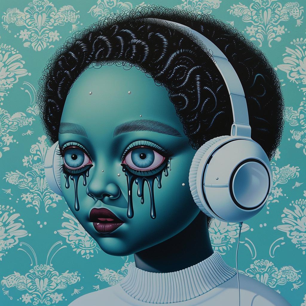 PopArt DJ AfricanAmerican سماعات رأس مكياج أفريقي TroyBrooks رسم موسيقى شاب 939105