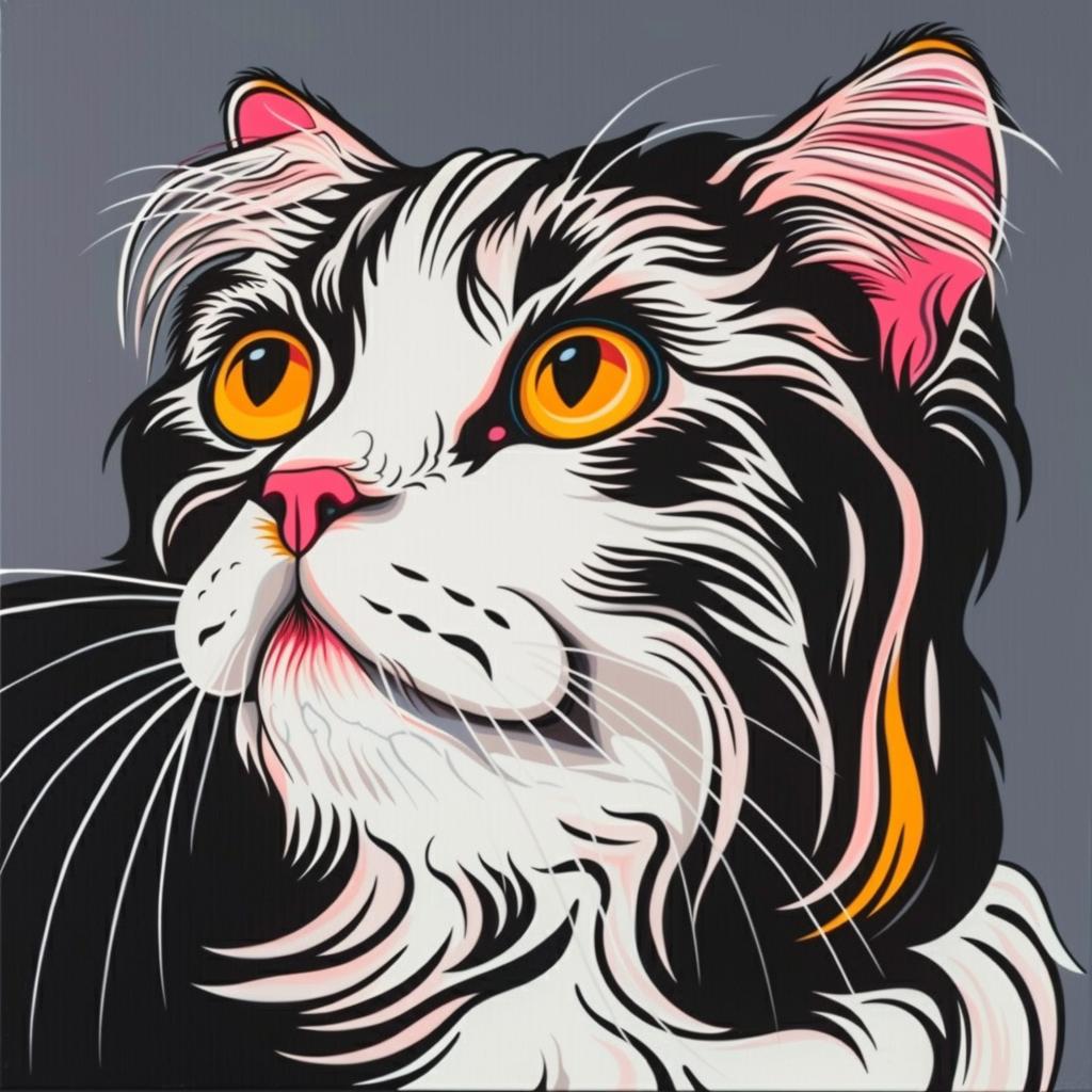american  curl  cat  painting  gray  background  feline  portrait  eyes  art 972176