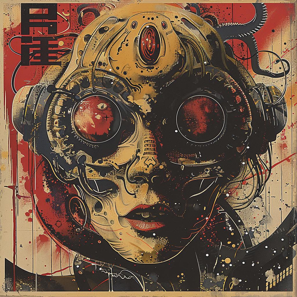 chromolithography  woman  robot  red  eyes  painting  surreal  contrast  fantasy  futuristic 1036120