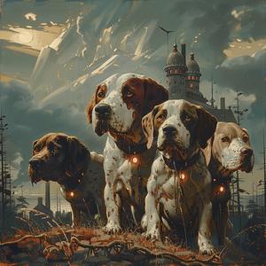 painting  dogs  castle  chromolithography  nature  scene  artwork  canine  landscape  color 1052029